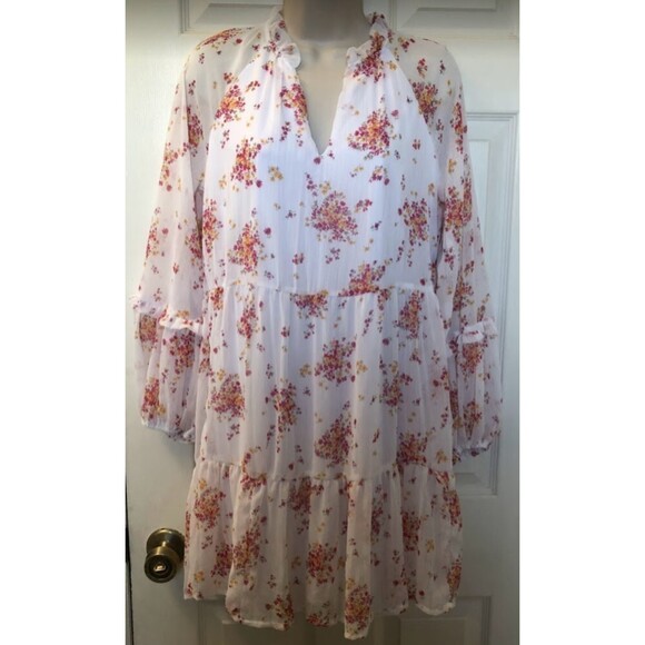 Vince Camuto Women's Floral Ruffles LS Roomy Lined Tiered Midi Dress NWT XS - Picture 2 of 11